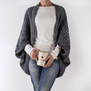 Chunky Knitting Pattern - Rectangle Knit Shrug - Over-sized Scoop Shrug - Knit Cocoon Cardigan - Shrug Sweater Pattern - Decisiveness