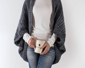 Chunky Knitting Pattern - Rectangle Knit Shrug - Over-sized Scoop Shrug - Knit Cocoon Cardigan - Shrug Sweater Pattern - Decisiveness