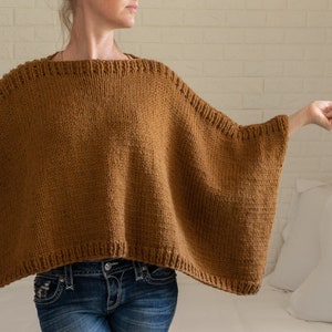 Knit Poncho Knitting Pattern - Easy Two Rectangle Modern Poncho BEGINNER Knitting Pattern - On the Go