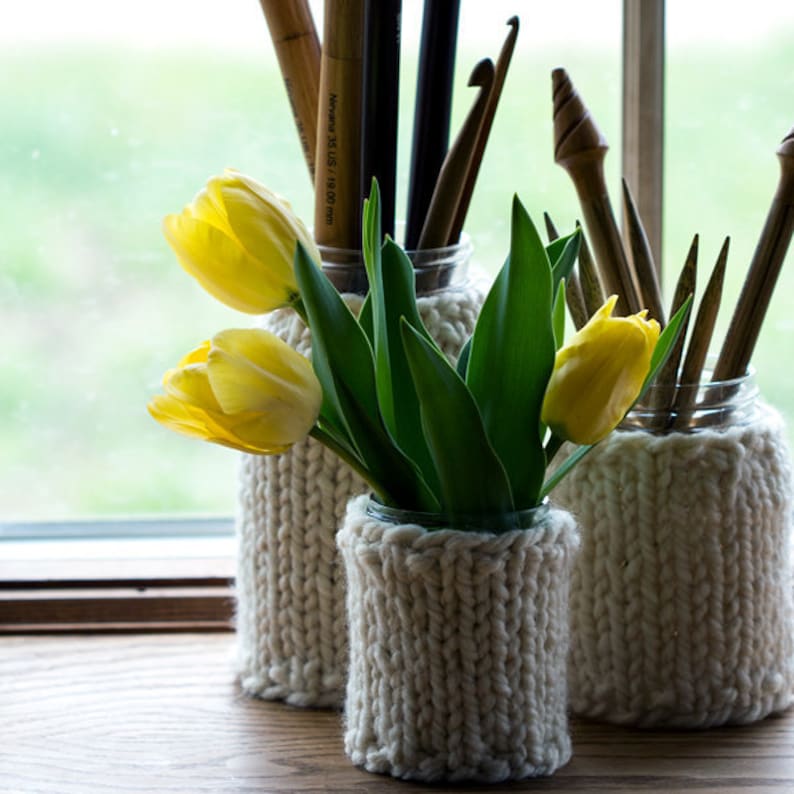 Emptiness Knitting Pattern 3 Knit Mason Jar Cozy Set Project 6oz, 12oz & 24oz Brome Fields image 1