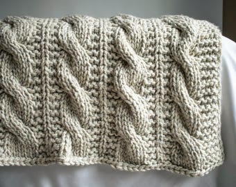 Knitting Pattern, Chunky Knit Cable Throw Blanket, Super Bulky Yarn, Afghan Pattern in 8 Sizes, A Beautiful Journey