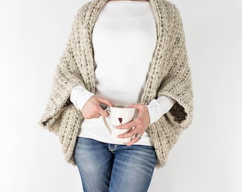 Knit Cocoon Blanket Scoop Shrug Knitting Pattern - Blanket Sweater - Knit Cardigan - Wrapped in Warmth - Brome Fields