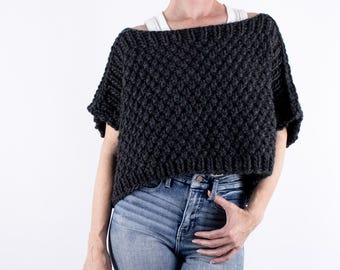 Boxy Beginner Poncho Sweater Knitting Pattern, Chunky Knit Crop Top, Rectangular Poncho Pattern, Crop Top Sweater Pattern, Frosty Moon