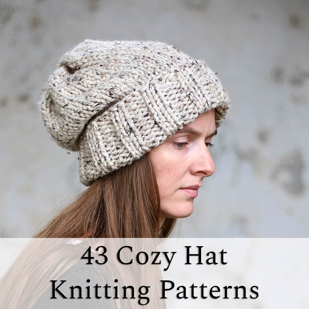 43 Cozy Hat Knitting Patterns Bundle, Chunky Knit, Ribbed, Fair Isle, Chevron, Classic, Women's