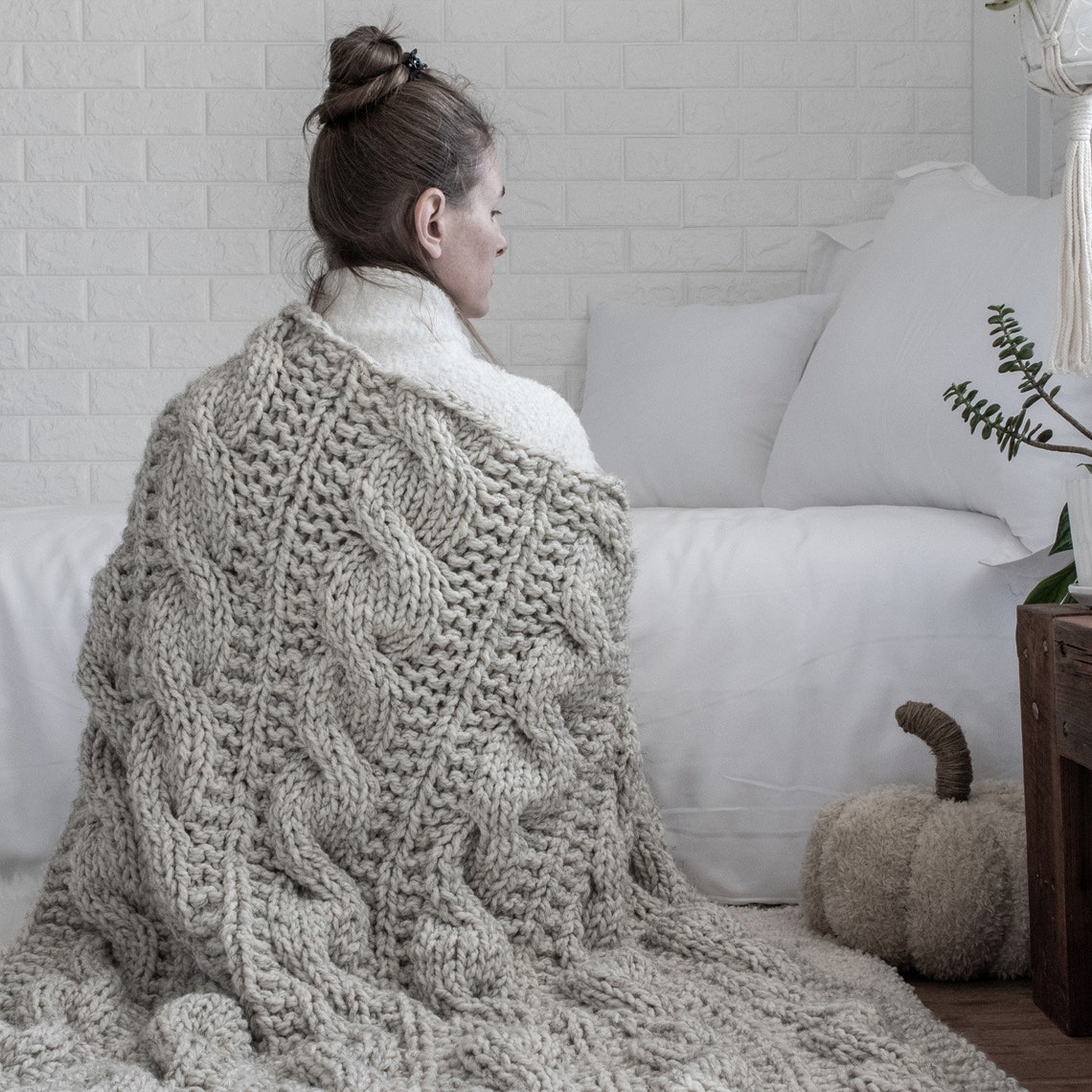Chunky Cable Blanket Knitting Pattern Cable Knit Throw Etsy