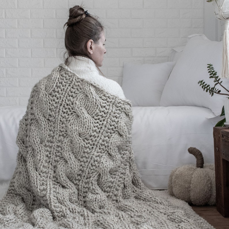 Chunky Cable Blanket Knitting Pattern Cable Knit Throw Etsy