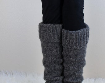 Fuzzy Leg Warmers Knitting Pattern, Ballet Leg Warmers, Cozy Grey Leg Warmers, Warm Knitted Wool Cycling Leg Warmers