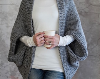 Knit Scoop Sweater Knitting Pattern - Knitted Bolero - Knit Jacket - Blanket Sweater - Shrug Pattern - Super Bulky - Glamorous