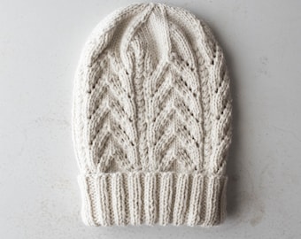 Cozy Fall Hat Knitting Pattern, Pine Tree Stitch Slouchy Knit Hat, Cables & Lace, Light Worsted Weight for Autumn, Spiffy