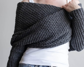 Sweater Scarf Knitting Pattern, Moss Stitch Scarf with Sleeves, Worsted Weight, Beginner Friendly PDF