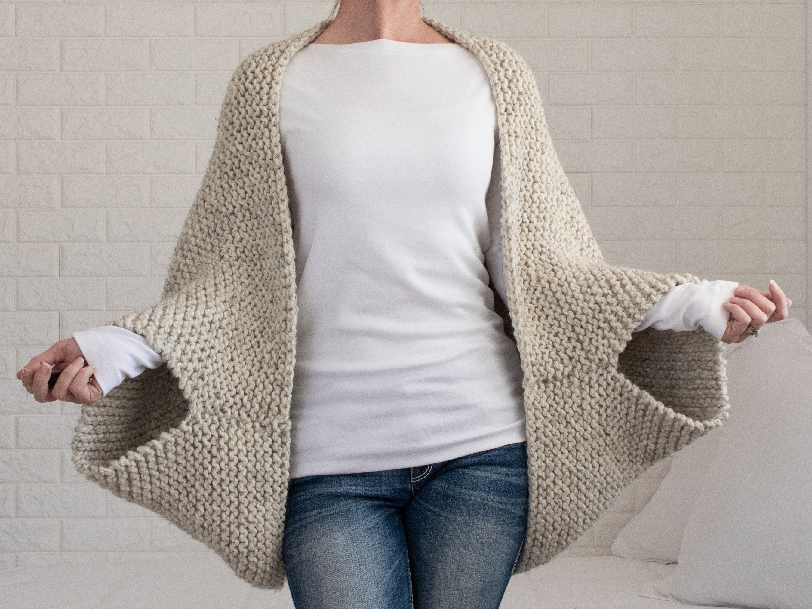 Knitting Pattern Beginner Shrug Sweater Oversized Blanket Etsy