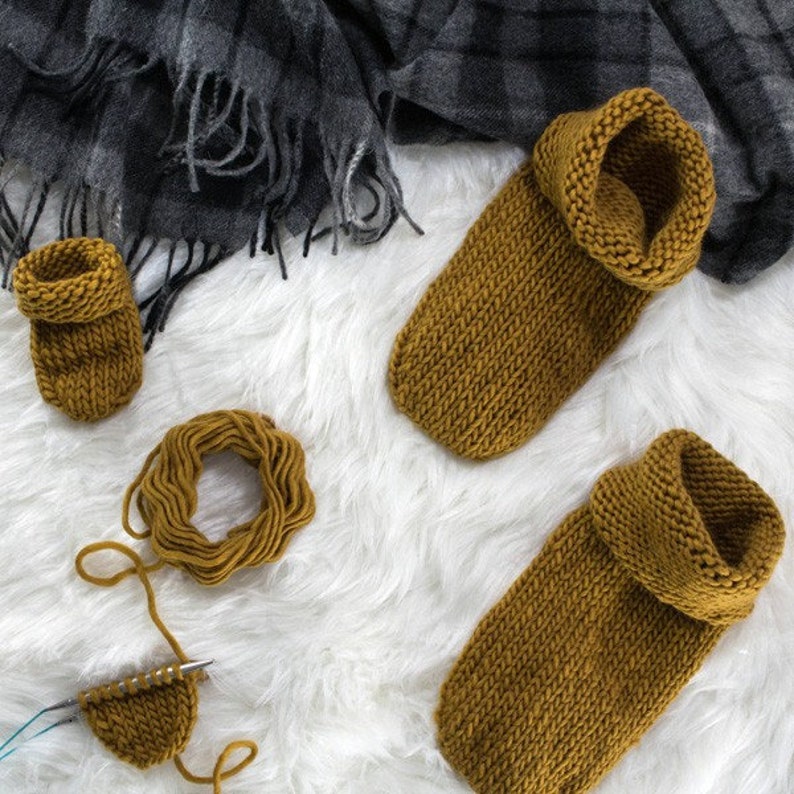 Knitting Pattern Knit Beginner Tube Sock Set Adult & Baby Sizes Falling Leaves Brome Fields image 3
