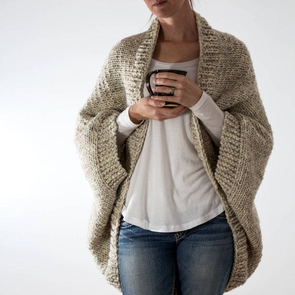 Knit Shrug Knitting Pattern, Chunky Shrug, Over-sized Scoop Sweater, Knit Jacket, Blanket Sweater, Blanket Shawl Wrap, Rectangle Cardigan