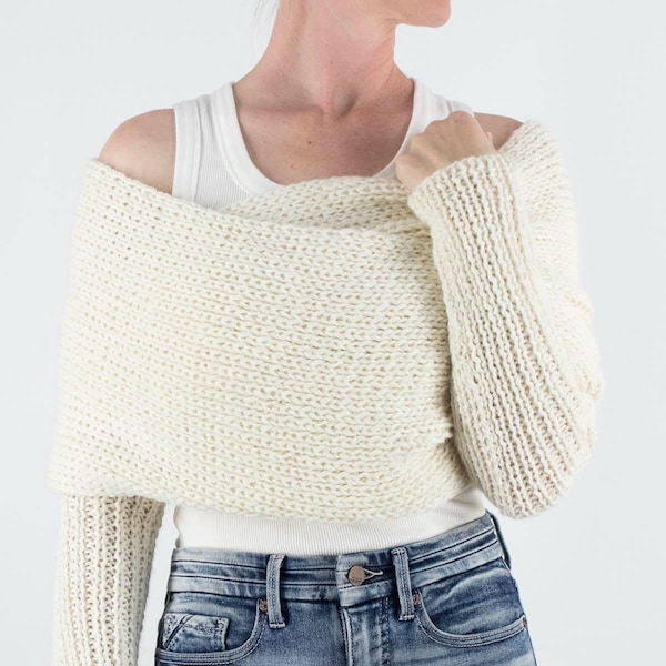 KNITTING Pattern, Lightweight Knitted Sleeve Scarf Knitting Pattern, Crop Top Sweater Scarf Wrap, Women's Shrug Shawl Wrap, Wonderlights