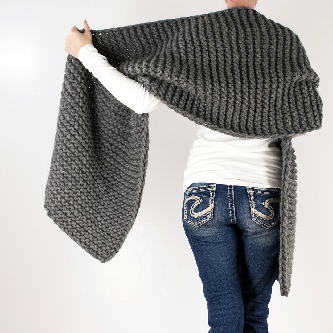 Knitting Pattern, Chunky Knit Blanket Scarf, Oversized Super Bulky Wrap ...
