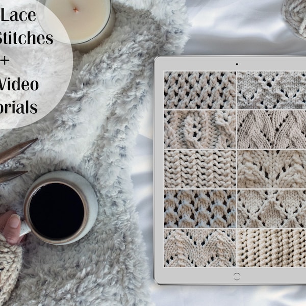 34 Lace Knit Stitch E-Book Bundle + Video Tutorials - How to Knit Lace for Beginner to Advanced Beginners