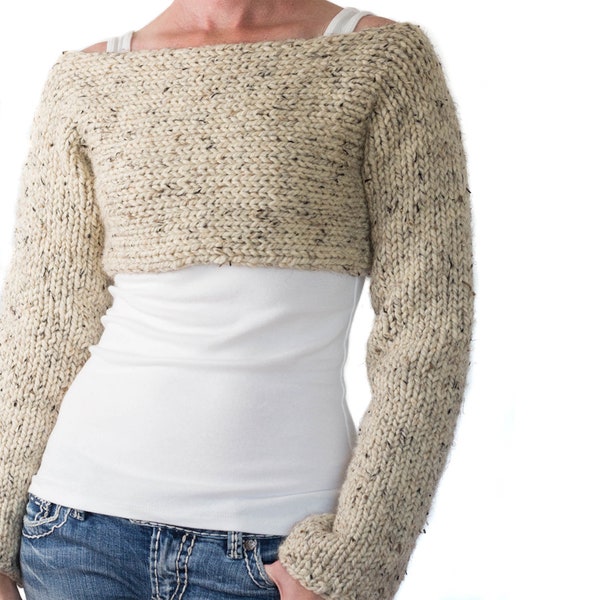 Knit Crop Top Sweater Pattern, Long Sleeve Women's Woolen Crop Top, Winter Crop Top, Simple Crop Top Knitting Pattern, Chic Crop Top