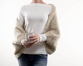 Beginner Cropped Shrug Sweater Knitting Pattern, Chunky Knit Cardigan, Easy Bolero Pattern, Knitted Jacket, Simple Blanket Sweater