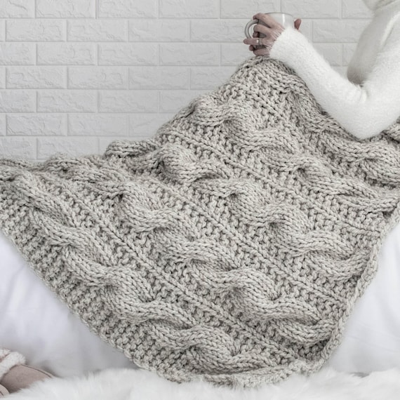 Grey cable knit blanket sale