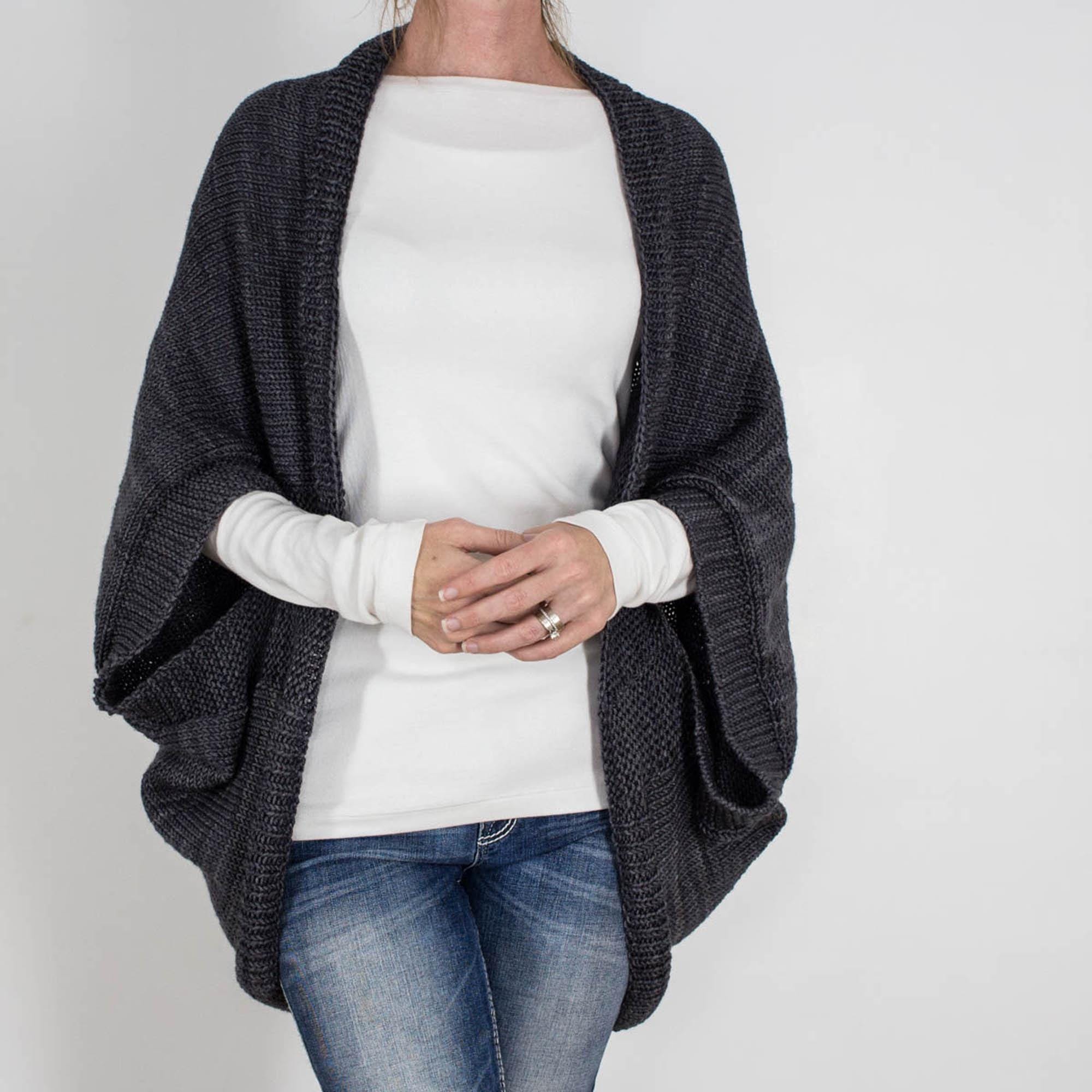 Worsted Knitting Pattern - Knit Cocoon Cardigan - Over-sized Scoop Shrug Sweater - Knit Shrug Shawl Pattern - Rectangle Shrug - Decisiveness
