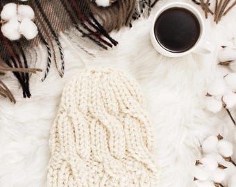 Chunky Cable Knit Hat Pattern, Super Squishy Alternating Textured Cables Knitting Pattern, Temperance