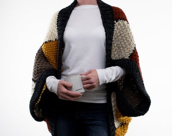 Patchwork Jacket Quilt Knit Shrug, Cozy Knitted Shrug Cardigan, Chunky Knit Bolero, Beginner Friendly, Blanket Sweater Knitting Pattern