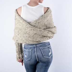 Knit Sweater Scarf Knitting Pattern, Scarf with Sleeves, Sweater Wrap, Shrug Shawl, Knit Scarf with Arms Pattern, Chunky Knit Wrap, Apricity