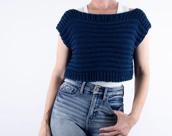 Cropped Poncho Sweater Knitting Pattern, Easy Summer Knit Crop Top, Beginner-Friendly, Basic Knit Poncho Pattern, Thundercloud