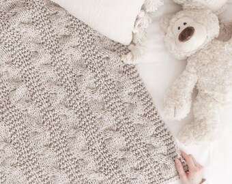 Cable Knit Blanket - Chunky Blanket Knitting Pattern - Lap Baby Throw Toddler Twin Blanket Sizes - A Beautiful Journey