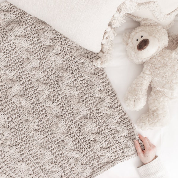 Cable Knit Blanket - Chunky Blanket Knitting Pattern - Lap Baby Throw Toddler Twin Blanket Sizes - A Beautiful Journey