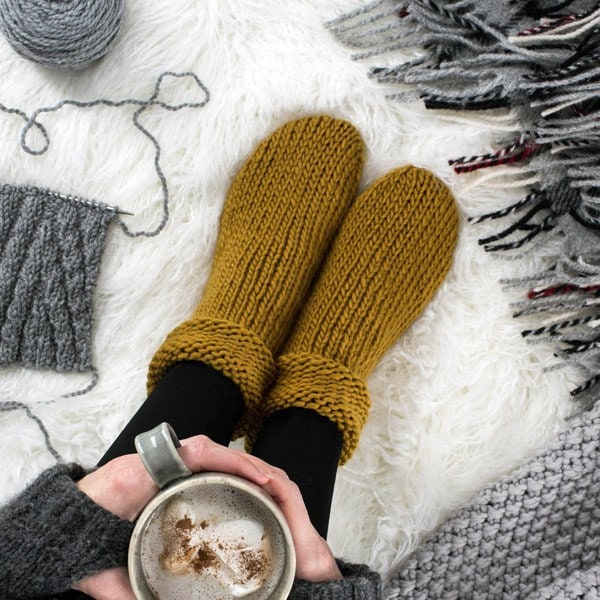 Knitting Pattern - Knit Beginner Tube Sock Set - Adult & Baby Sizes - Falling Leaves - Brome Fields