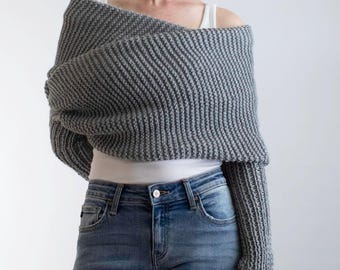 Knitting Pattern, Chunky Sweater Scarf Knitting Pattern, Beginner Garter Stitch Garment Pattern