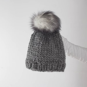 Classic Pom Pom Beanie Hat Knitting Pattern, Chunky Knit Super Bulky Yarn, Stocking Cap, Brome Fields, Winter Soul
