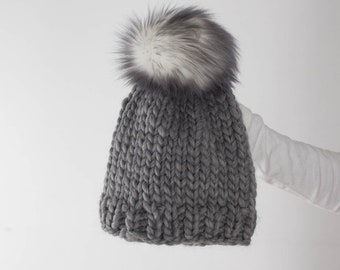 Classic Pom Pom Beanie Hat Knitting Pattern, Chunky Knit Super Bulky Yarn, Stocking Cap, Brome Fields, Winter Soul