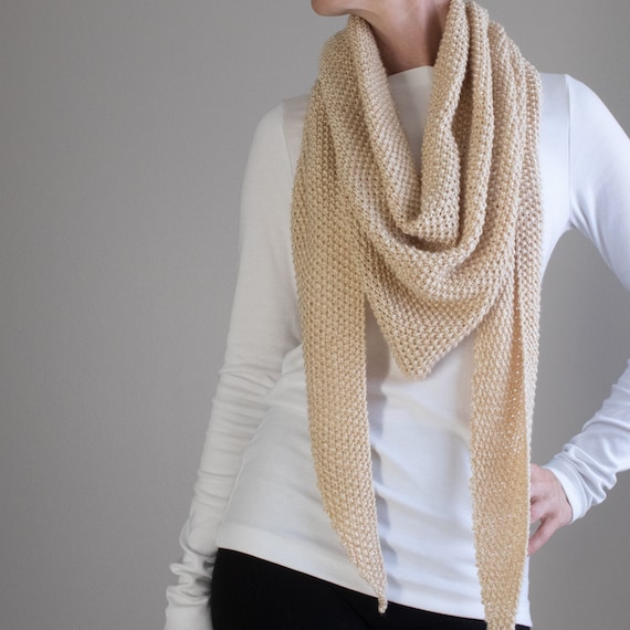 Knitting Pattern, Triangle Scarf Shawl Pattern, Knit Triangle Scarf, All the Texture Seed Stitch Shawl, Video Tutorial, Brome Fields