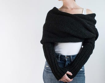 Knit Sweater Scarf Knitting Pattern, Scarf Sweater with Sleeves, Sleeve Scarf, Knit Sweater Scarf Wrap, Twilight