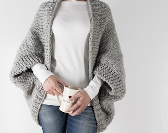 SUPER CHUNKY Knitting Pattern - Knit Cocoon Cardigan - Over-sized Scoop Sweater - Knit Cocoon Shrug Pattern - Decisiveness