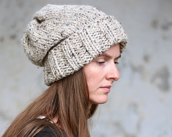 Knit Slouchy Hat Knitting Pattern - Super Bulky Hat Pattern - Beginner Hat Pattern - Wisdom