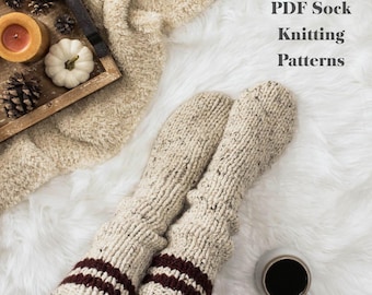 9-in-1 Sock Knitting Patterns Set, Bundle of Beginner Sock Patterns, Cozy Cabin Socks, Chunky Knit, Worsted Sock Pattern, Cable Knit Sock