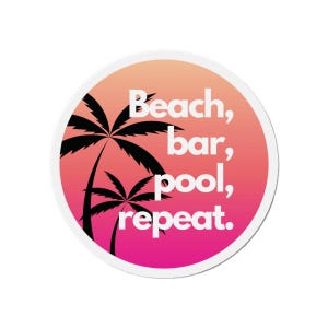 Cruise Door Magnet, Vacation Magnet, Tropical Travel Souvenir, Cruise or AI Gift Idea, Cruise Stateroom Decoration: Beach, Bar, Pool, Repeat
