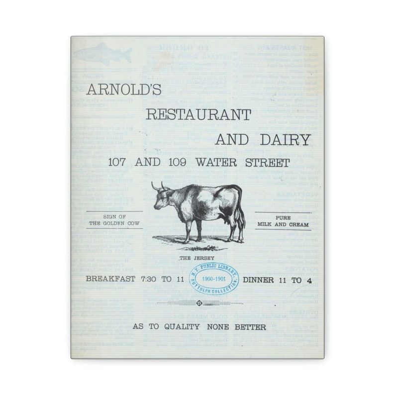 Vintage Menu: Arnold's Restaurant and Dairy, 1901. Breakfast Dinner ...