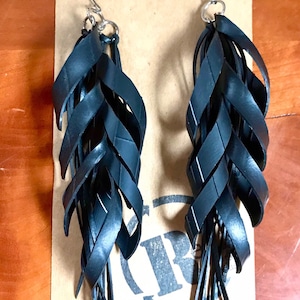 HAUTE MESS earrings hand made from up-cycled bicycle inner tube.