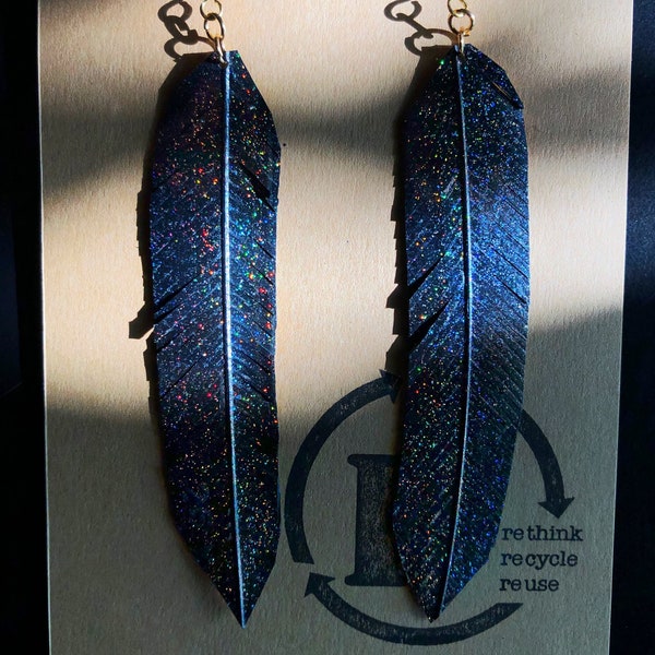 Spectra handcrafted feather earrings made from up cycled bicycle inner tube