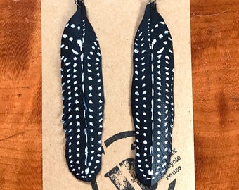 Guinea Handmade feather earrings made from upcycled innertube