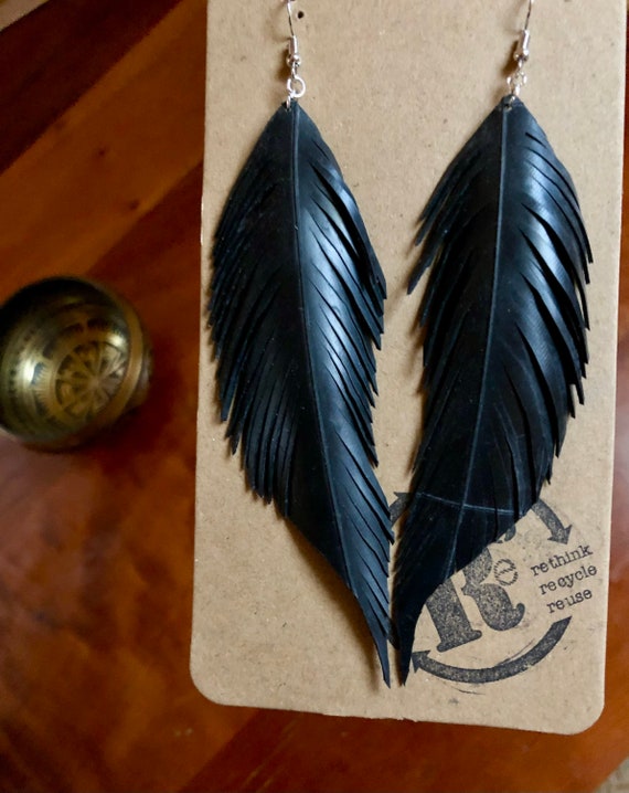 FEARLESS Handmade Feather Earrings Made From Up-cycled Bicycle