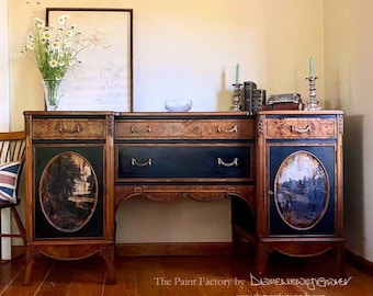 Classically Styled Antique Buffet Sideboard, featuring John Constable landscapes.