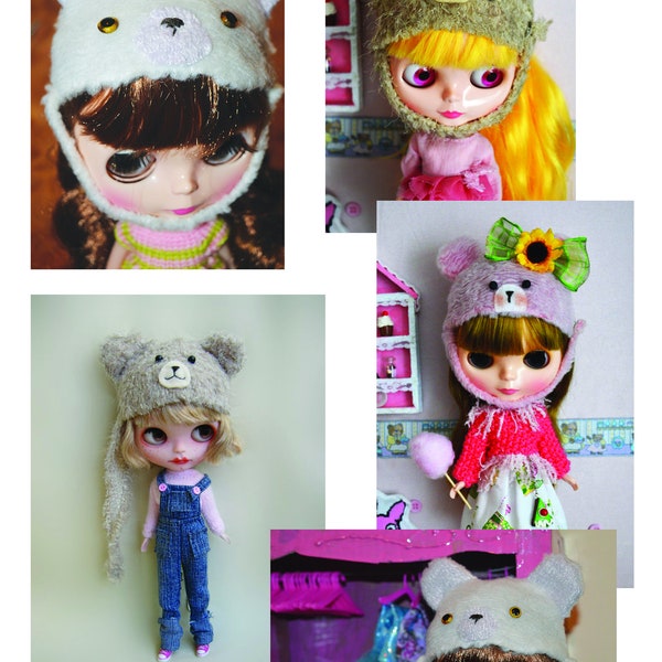 Instant download step by step bear hat tutorial for blythe dolls - included pattern - instant download