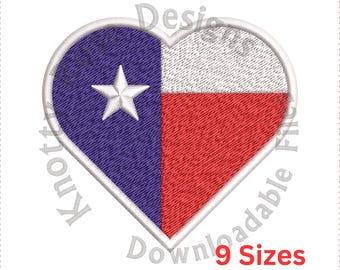 Texas US Flagge Herz (Instant Download) Stickdatei, Maschinenstickdatei