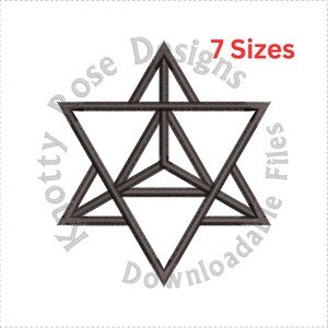 May include: A dark gray geometric design featuring a three-dimensional star shape, with the text "7 Sizes" in red. The design is surrounded by the words "Knotty Rose Designs" and "Downloadable Files".