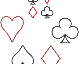 Collection Applique Machine Embroidery Designs Instant Download - Playing Card Suits (Spade Heart Diamond Club)